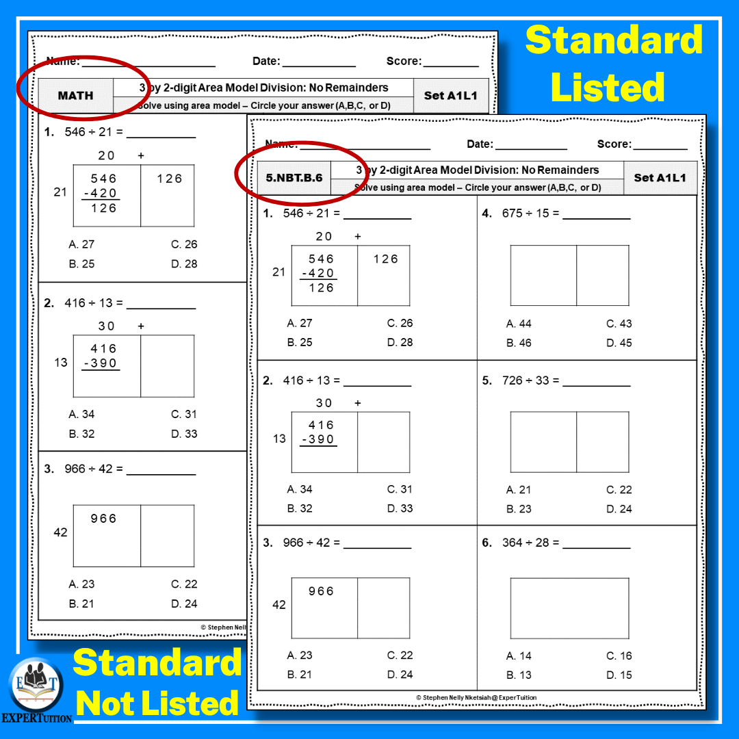 3 Digit by 2 Digit Area Model Division for Grade 5 Worksheets ...
