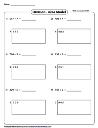 Division Models Worksheets | Area Model, Bar Model, Array