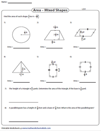 area of 2d shapes worksheet