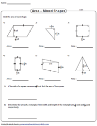 area of 2d shapes worksheet