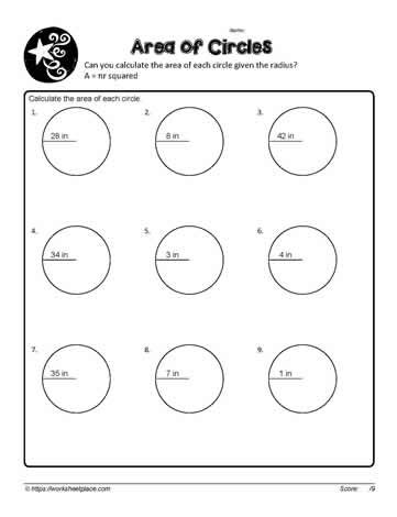 area of a circle worksheet
