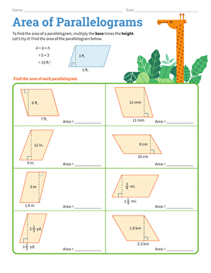 area of a parallelogram worksheet