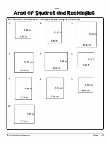 Area of Rectangles Worksheets