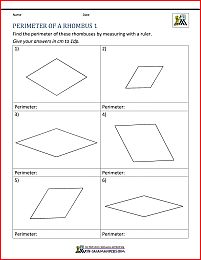 area of a rhombus worksheet