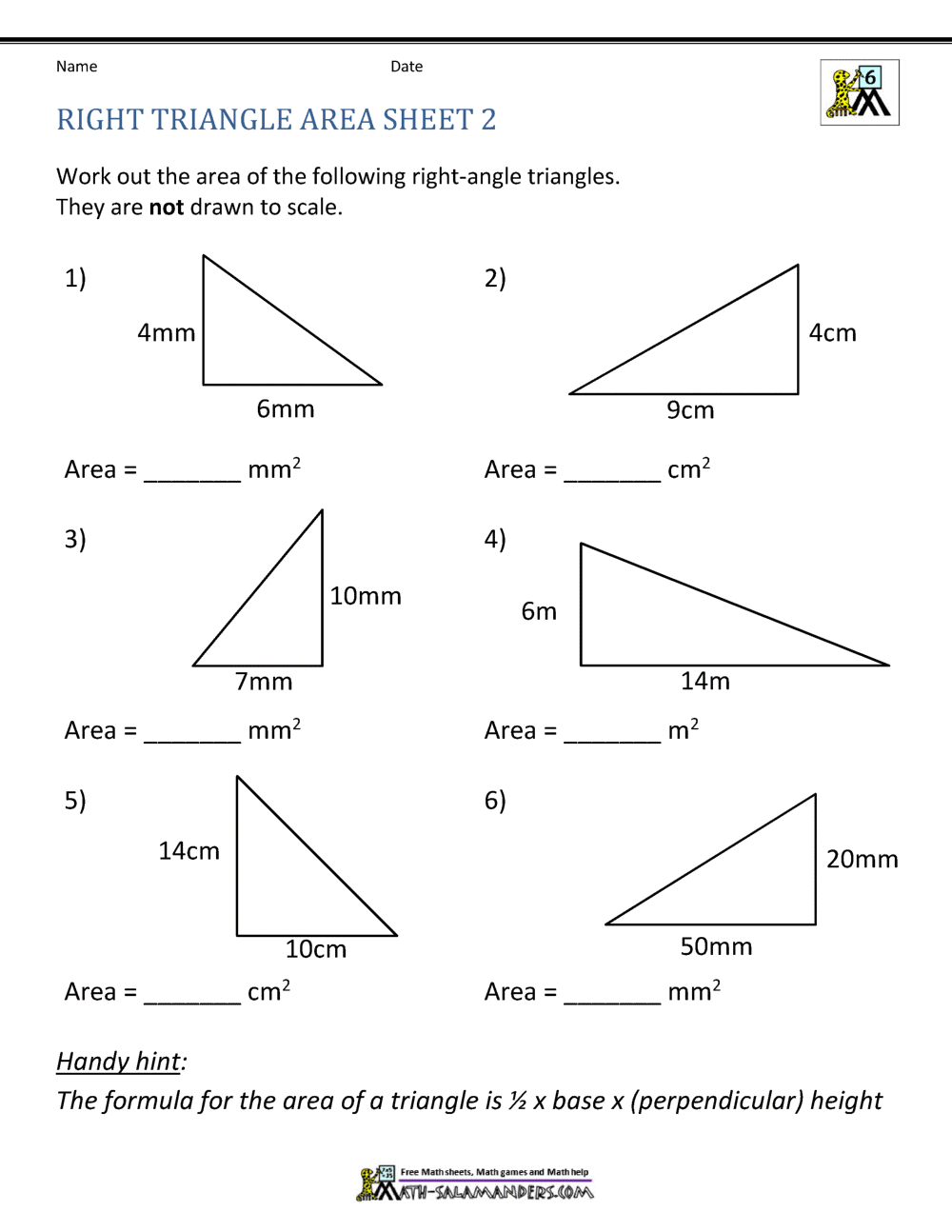 area of a right triangle worksheet