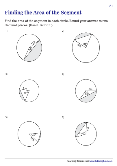 area of a sector worksheet