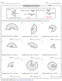 area of a sector worksheet