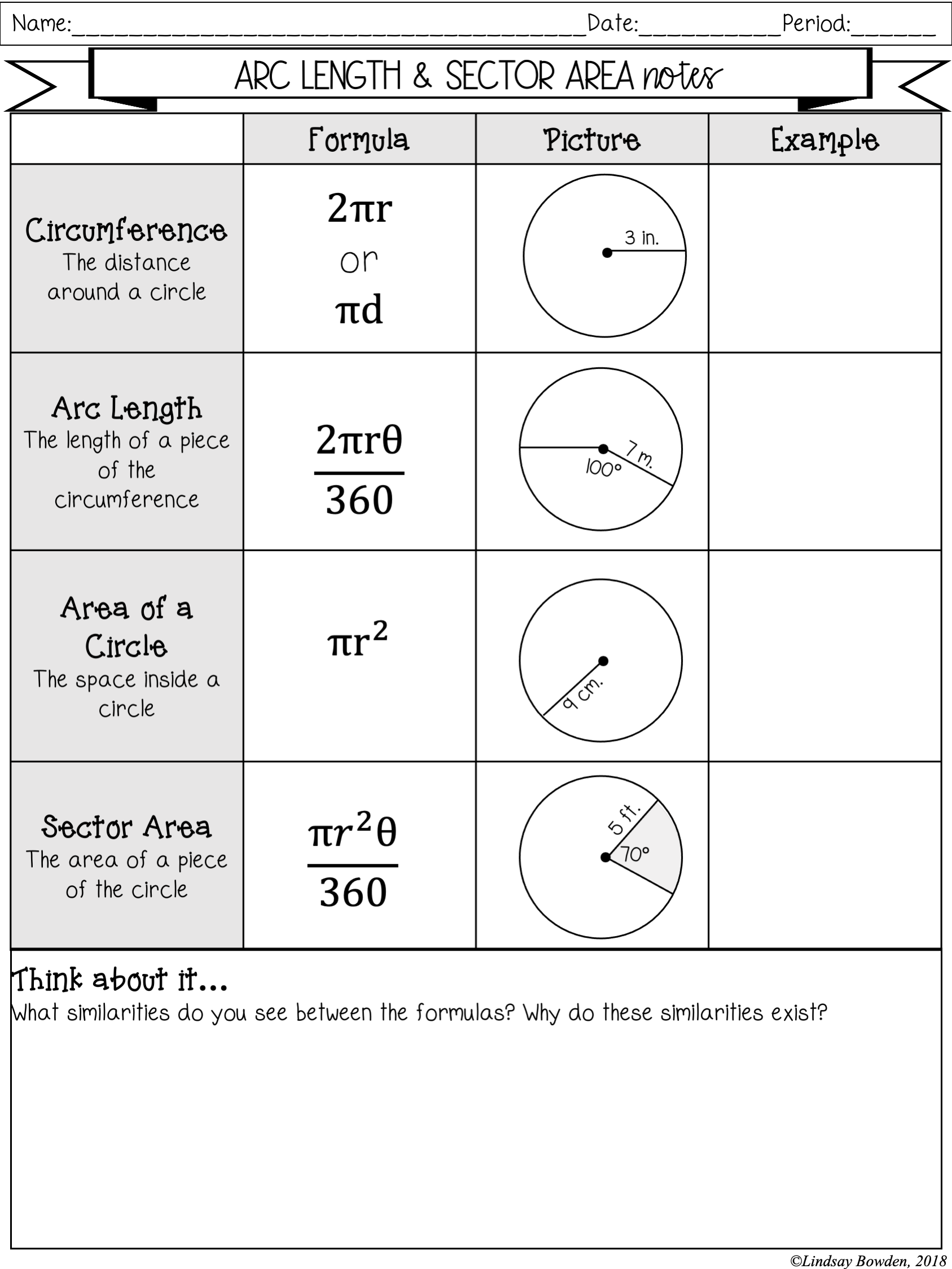 area of a sector worksheet
