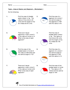 area of a sector worksheet