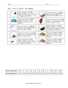 area of a sector worksheet