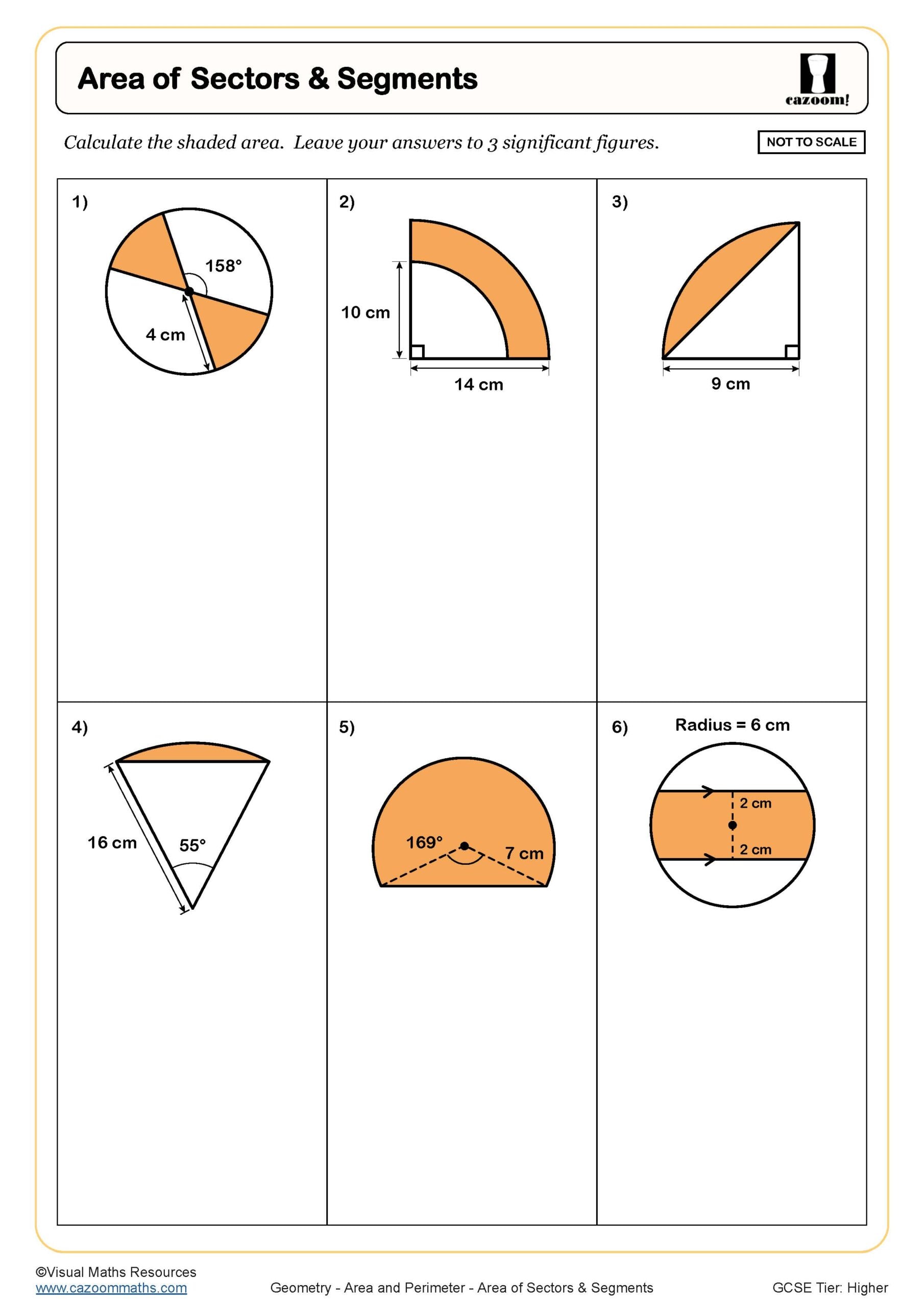 area of a sector worksheet