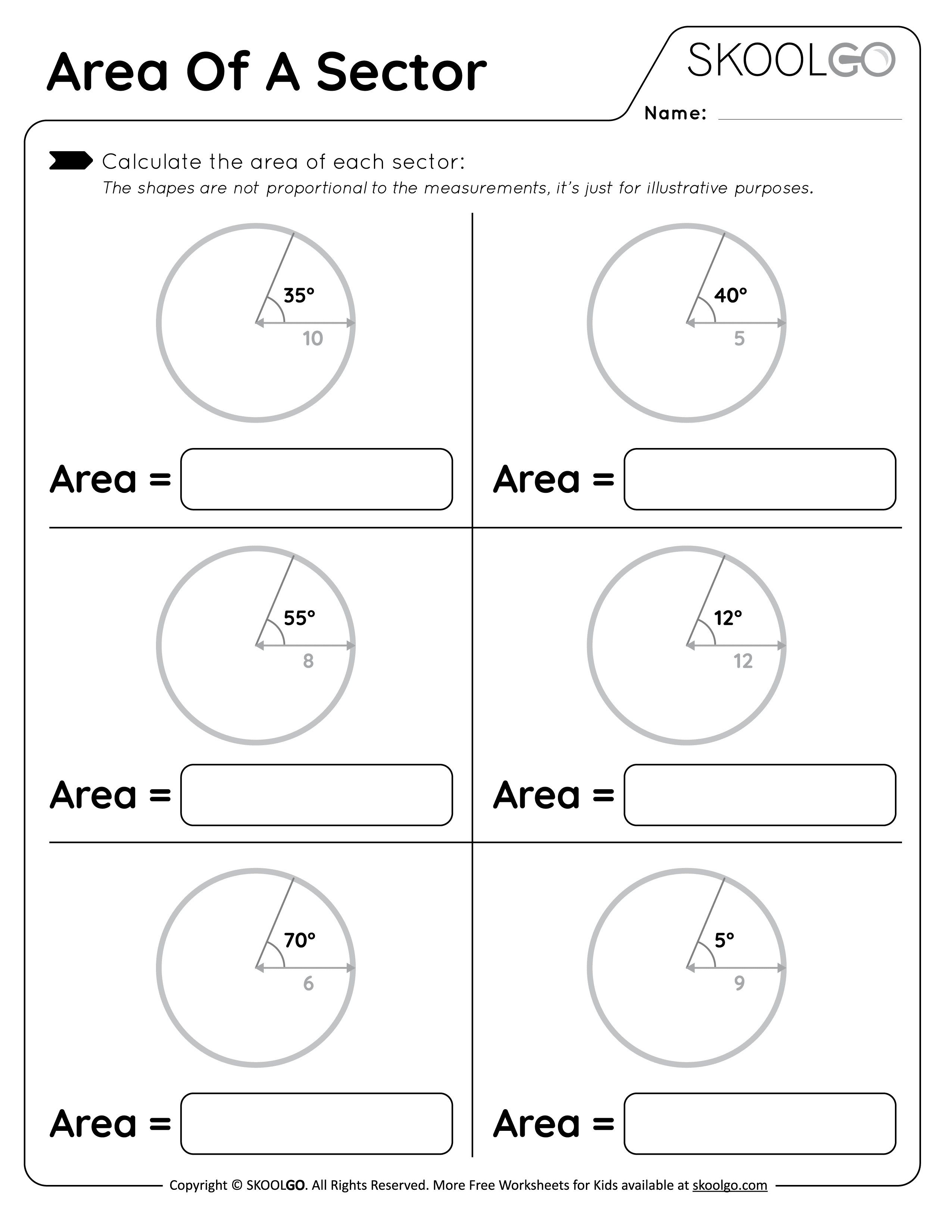 area of a sector worksheet