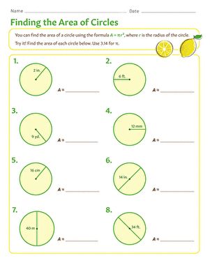 area of circles worksheet