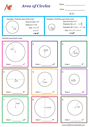 area of circles worksheet