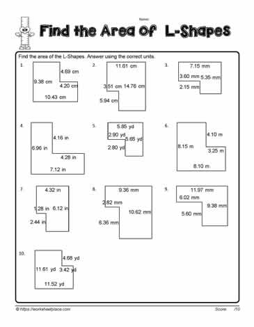 Area of L Shapes Worksheets
