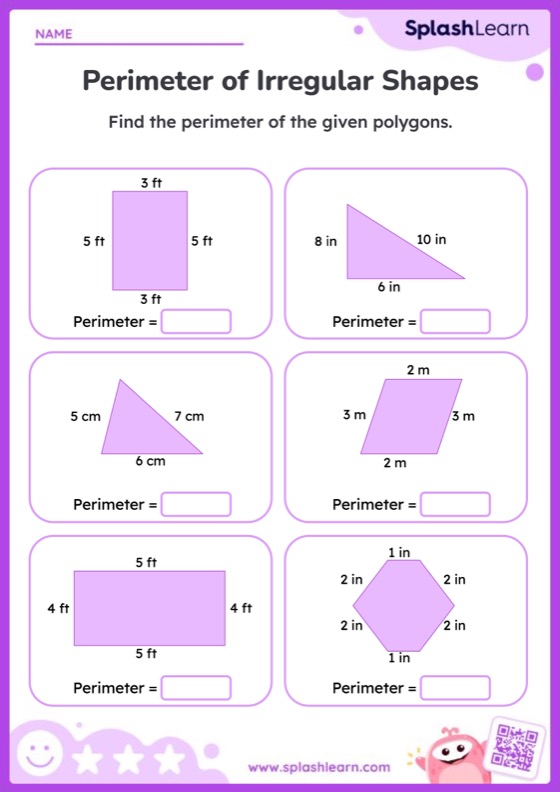 Finding Perimeter of Irregular Shapes — Printable Math Worksheet