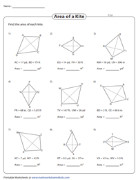 area of kite worksheet