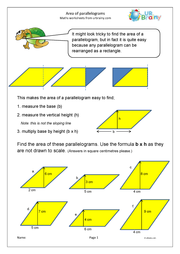 area of parallelogram worksheet