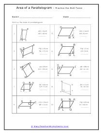 area of parallelogram worksheet