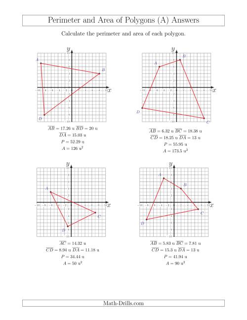 Perimeter and Area of Polygons on Coordinate Planes (A)