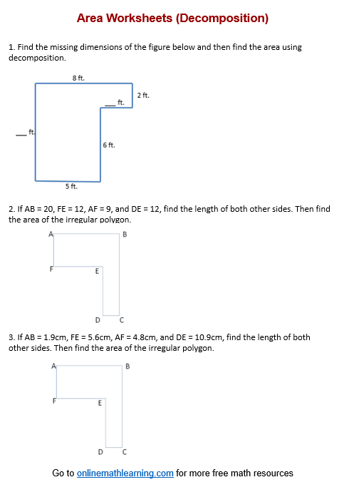 Area of Polygon by Decomposition Worksheets (printable, online ...