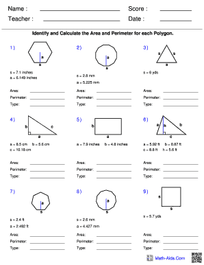 Identify and Calculate the Area and Perimeter for Each Polygon ...