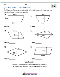 area of quadrilaterals worksheet pdf