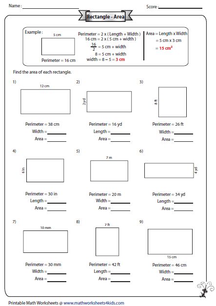 Rectangle Worksheets | Area and perimeter worksheets, Perimeter ...
