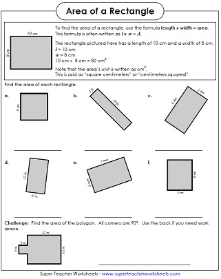 area of rectangles and squares worksheet