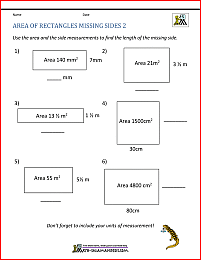 area of rectangles and squares worksheet