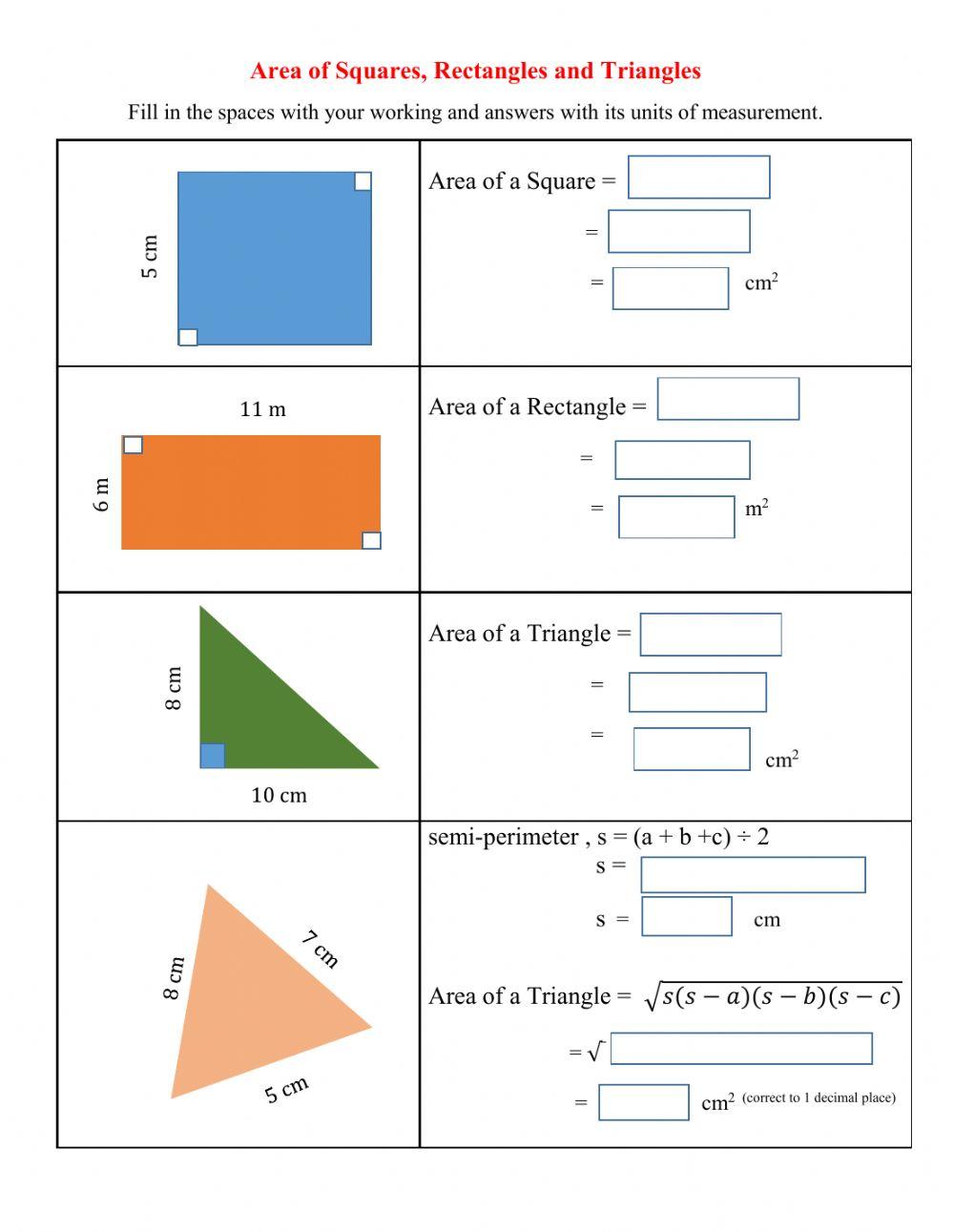 Finding Areas of Squares Differentiated Worksheet / Worksheets