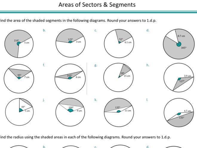 area of sectors worksheet