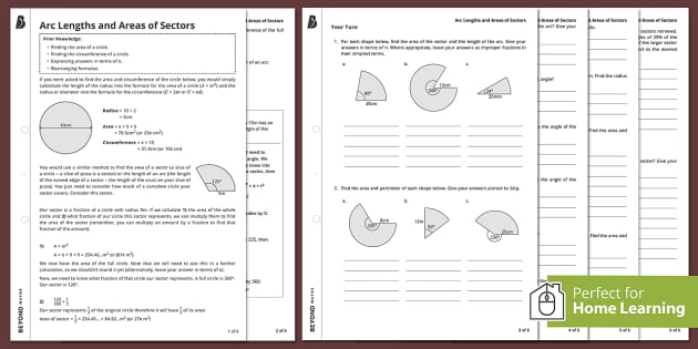 area of sectors worksheet