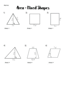 area of shapes worksheet