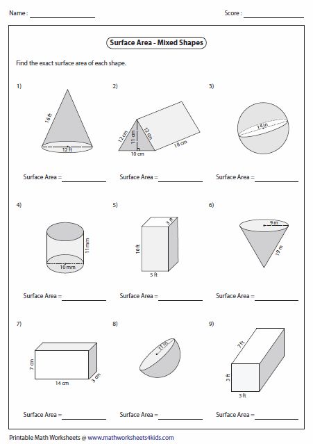 area of shapes worksheet
