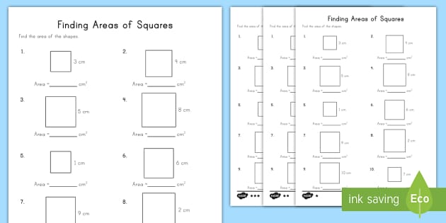 area of square worksheet