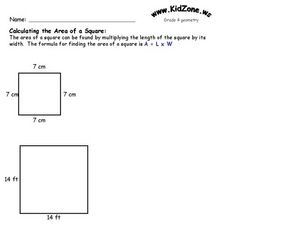 area of square worksheet