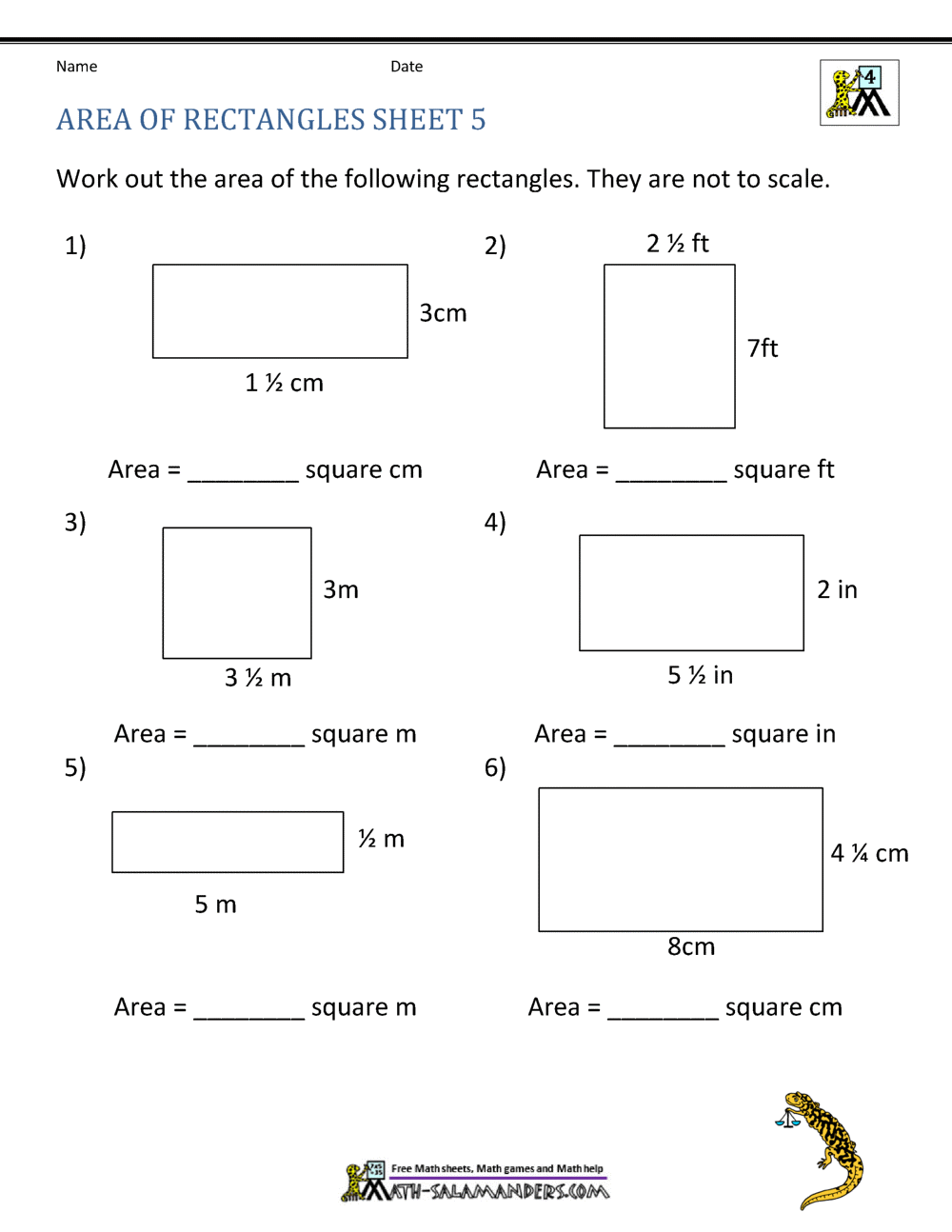 Area of Rectangle Worksheets