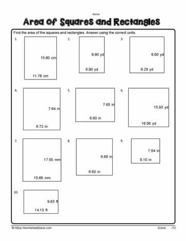 area of squares and rectangles worksheet