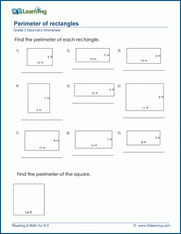 area of squares and rectangles worksheet