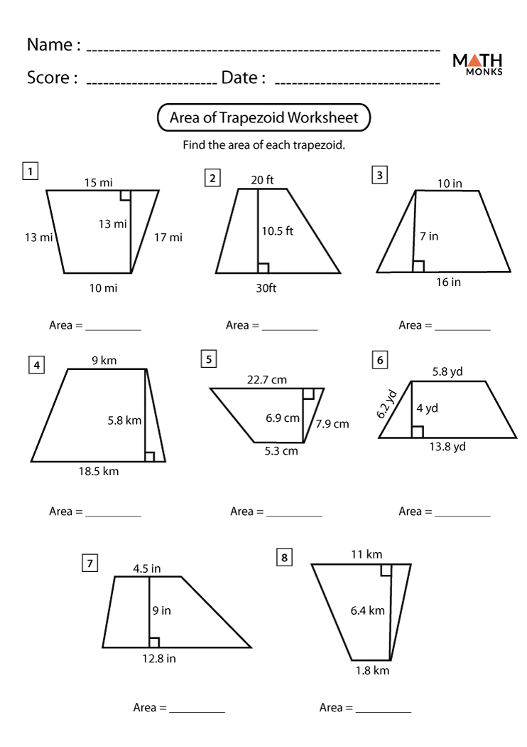 area of trapezoid worksheet pdf