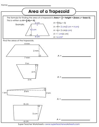 area of trapezoid worksheet pdf