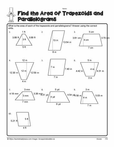 area of trapezoid worksheet pdf