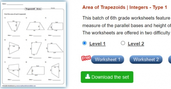 area of trapezoid worksheet