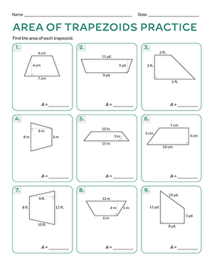 area of trapezoid worksheet