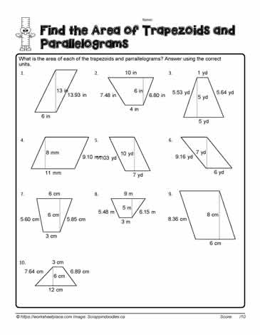 area of trapezoid worksheet