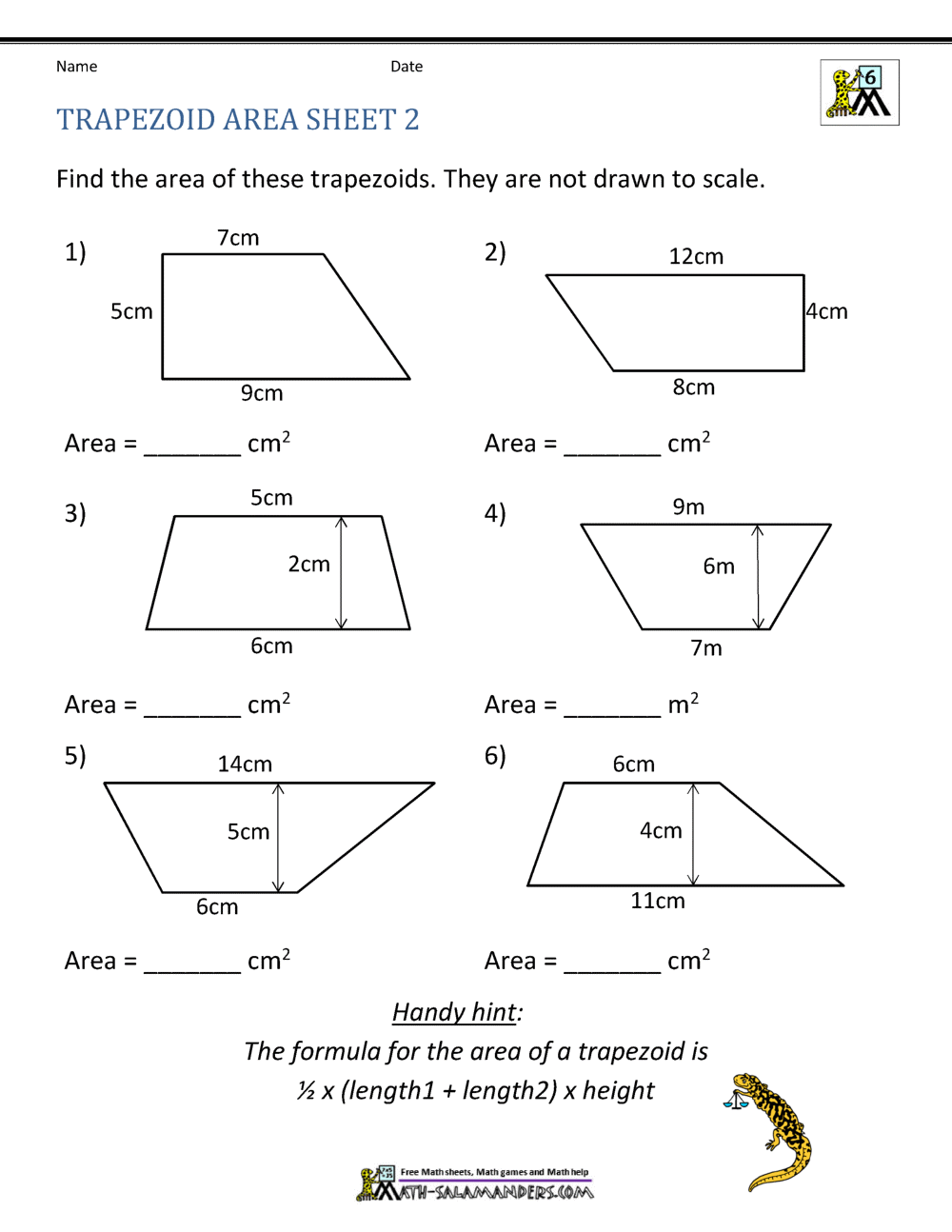 area of trapezoids worksheet