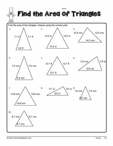 area of triangle worksheet 6th grade