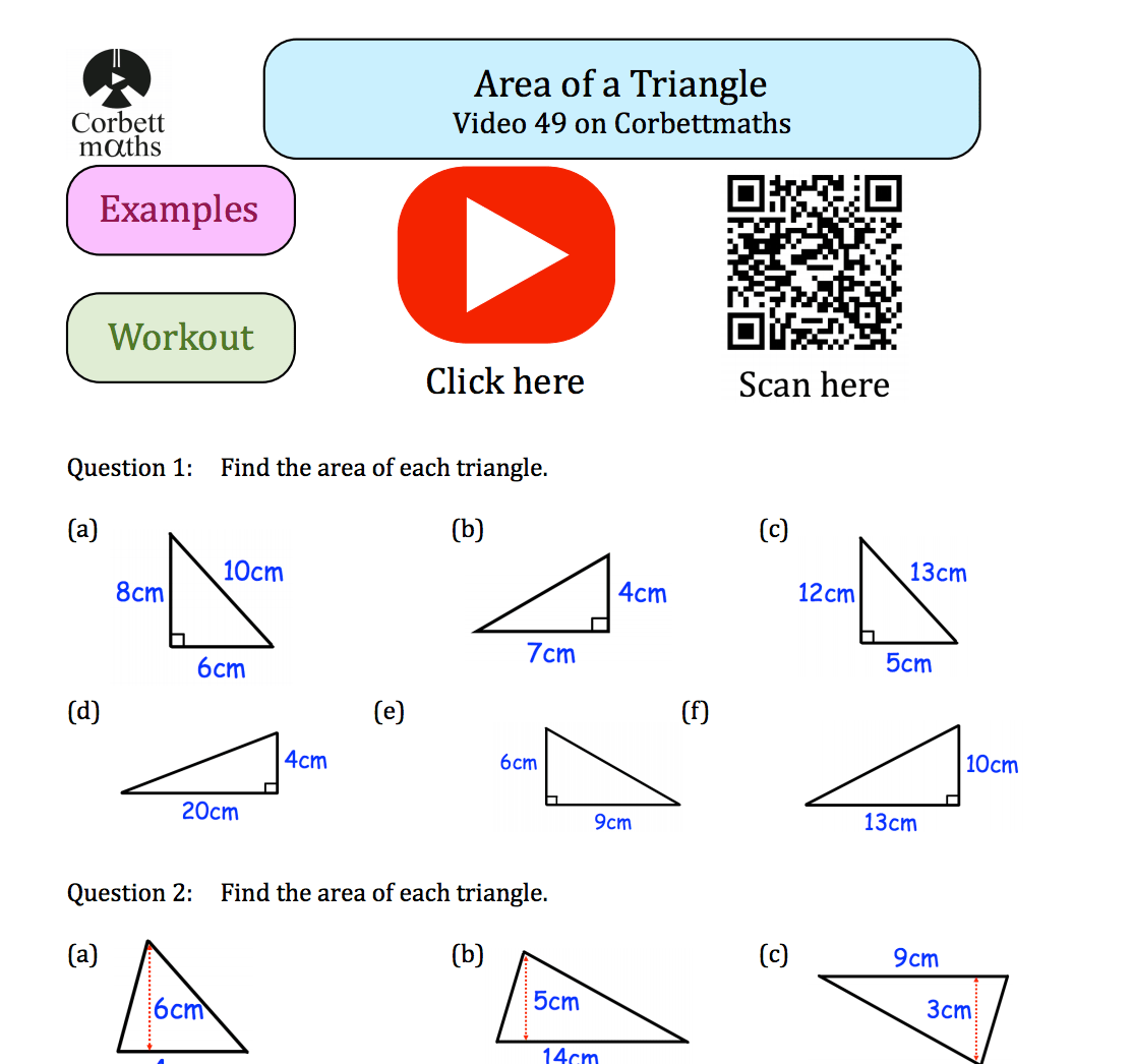 area of triangle worksheet