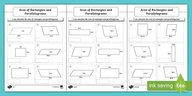 Area of Rectangles and Parallelograms Worksheet - Twinkl